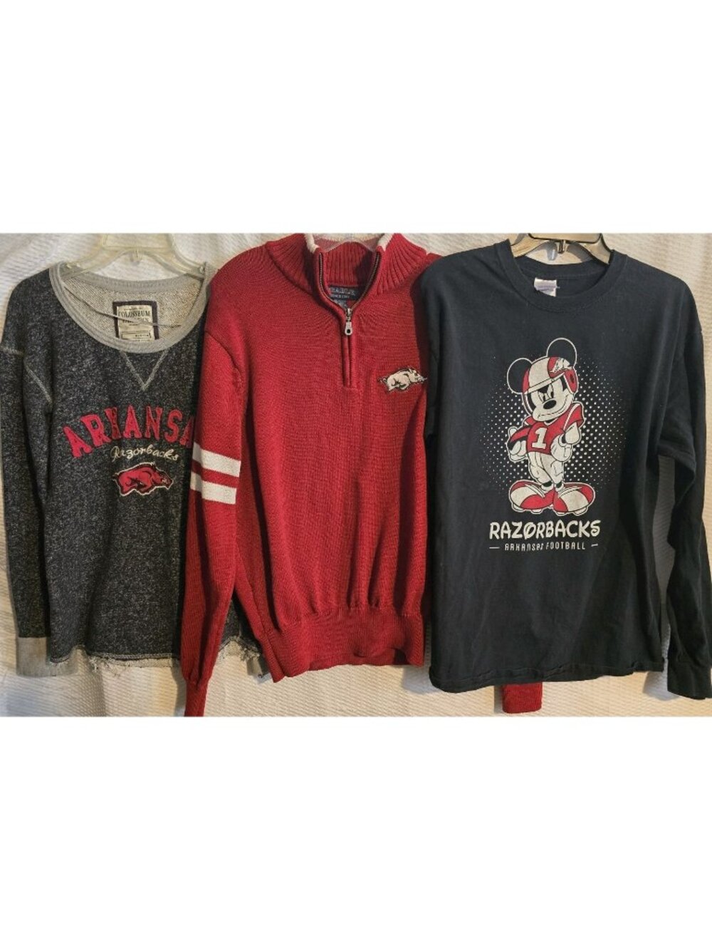 Lot of 3 VTG Arkansas Razorbacks Sweater And 2 Long Sleeve Tops Womens Size M/L